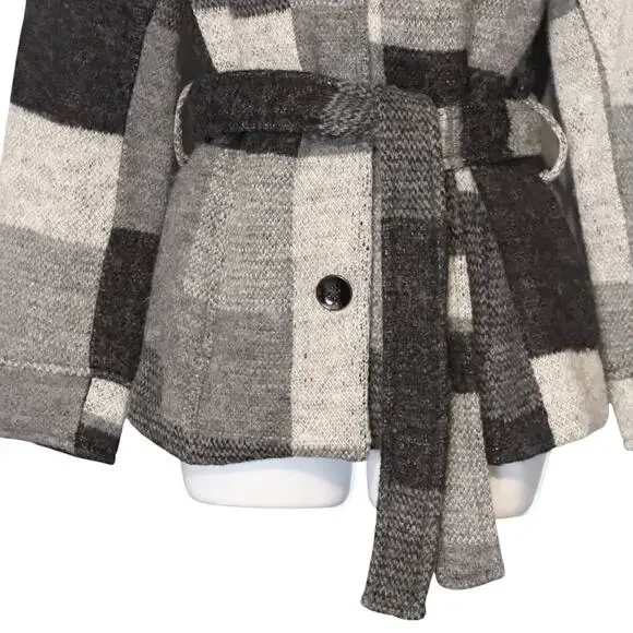 Appleseed’s Wool Blend Belted Jacket Textured Gray Black Cozy Coat Pockets Sz M - Picture 7 of 10